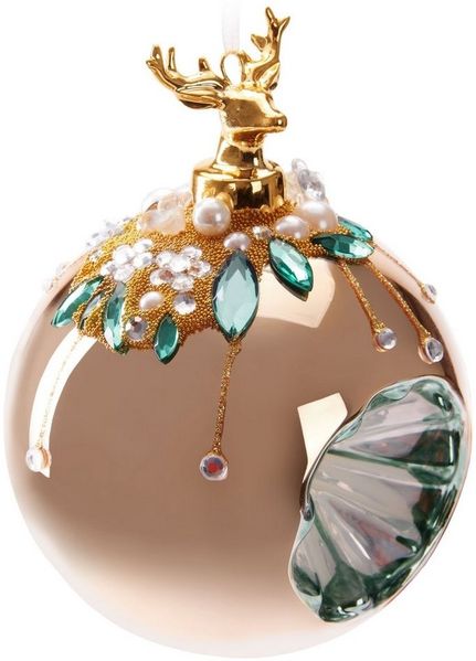 BRUBAKER Weihnachtsbaumkugel Premium Weihnachtskugel - Tiere mit Blumen - 10 cm Christbaumschmuck (1 St), Christbaumkugel aus Glas mit Perlen-Deko und Figur - Handdekoriert