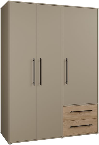 Drehtürenschrank >MOKKARIS< in Taupe / Wildeiche - 144,4x200,1x58,8cm (BxHxT)