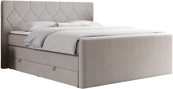 Boxspringbett KING EIGAR, mit einer Doppelmatratze, einem genähten Kopfteil - 200x200 - Beige Stoff - H3 Bild 3