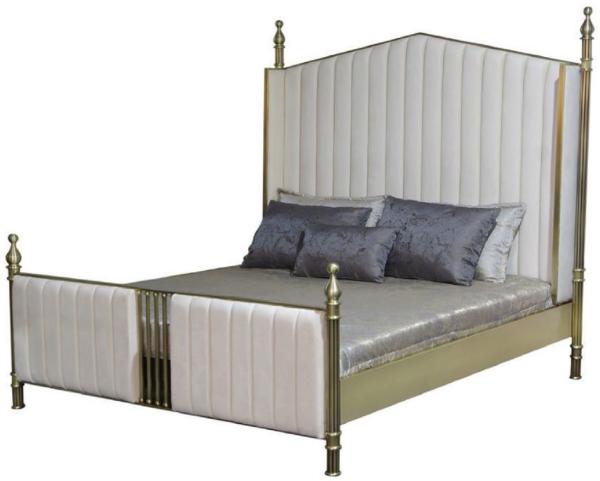 Casa Padrino Luxus Doppelbett Weiß / Matt Gold - Edles Massivholz Bett - Schlafzimmer Möbel - Hotel Möbel - Luxus Möbel - Luxus Einrichtung