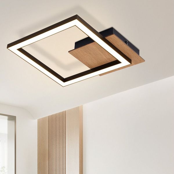Nettlife Deckenleuchte Holz Schwarz 32W 3000K Modern Warmweiß LED Küchenlampe, LED fest integriert, Warmweiß, für Küche Wohnzimmer Schlafzimmer Flur Esszimmer