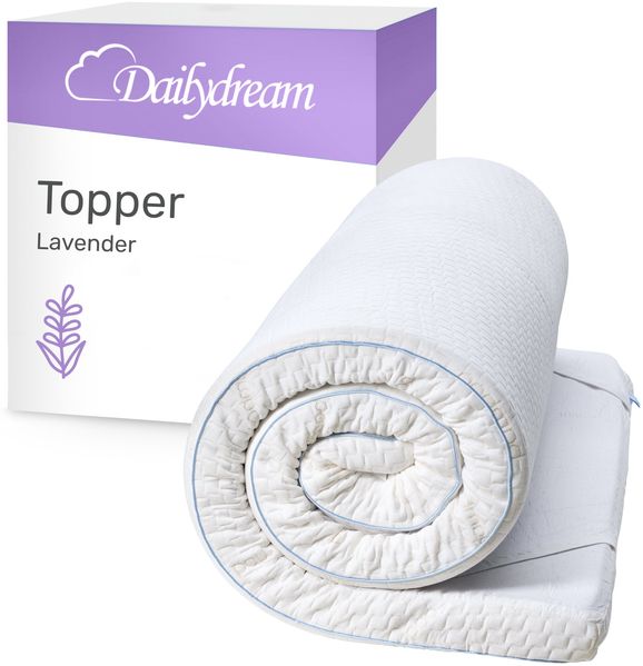 Dailydream Matratzen Topper 90x200cm | Memory Foam | 3,5cm hoch | Edition Lavender, Model S | zertifiziert & ergonomisch fr unbequeme Matratze, Boxspringbett & Gstebett | mattress topper 90x200