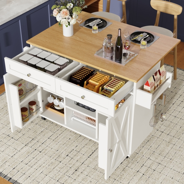 Moderne Kücheninsel Küchenschrank buffetschrank Speisewagen mit Holzmaserung Multifunktionale Esstisch mit Speicherraum Speisewagen mit Snackregalen weiß