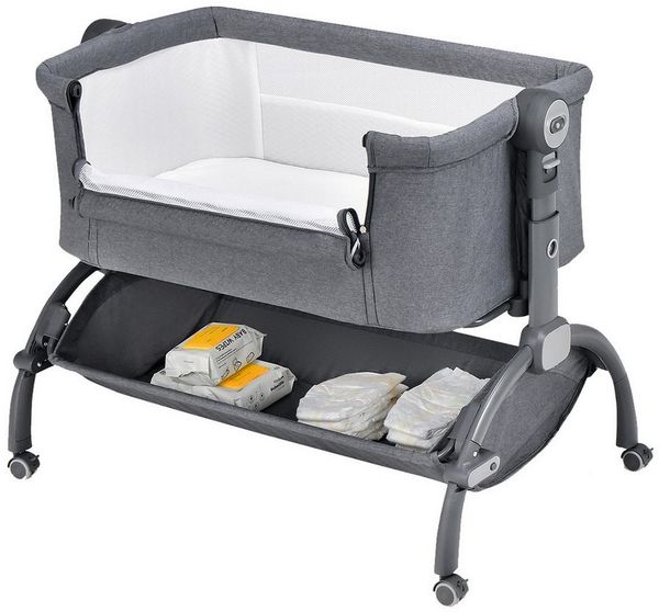 COSTWAY Beistellbett, Stubenwagen, 7 Fach höhenverstellbar, Babybett