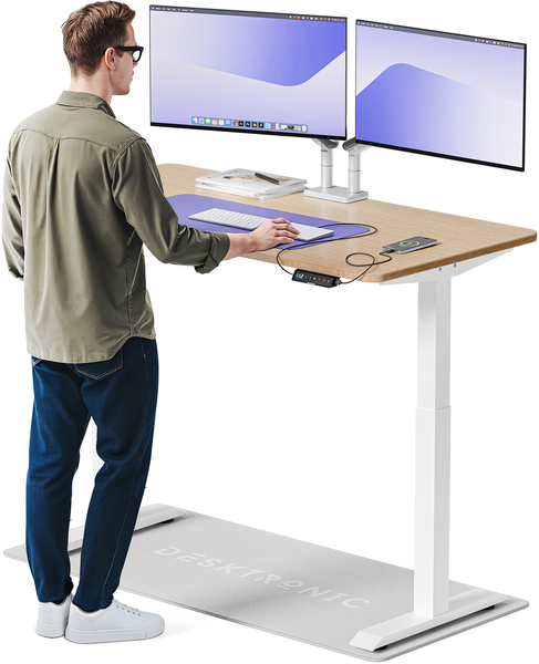 Desktronic HomeOne Elektrisch höhenverstellbarer Schreibtisch 140x70 cm Bambus/Weiß mit Memory-Funktion, Anti-Kollisions Technologie, USB-A und USB-C-Ladeanschlüssen
