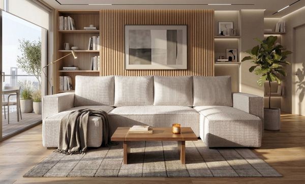 storez24 Ecksofa Letto U, mit Bettkasten und Schlaffunktion, Cordstoff, U-Form, bequem