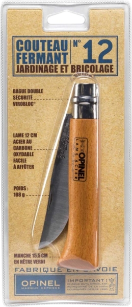 Opinel Taschenmesser No. 12 Carbonklinge mit Holzgriff