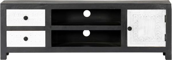 TV-Schrank, Lowboard TV Handgeschnitzt Grau Weiß Massivholz Mango d7024e Bild 3