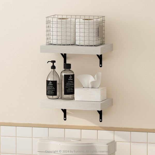 Furinno Tanna Schwebende Wandregale Set mit 2 Stück, 38,1 cm Badezimmer-Wandregal, Wandmontiertes Regal, für Badezimmer-Organizer und Aufbewahrung, Wohnzimmer, Weiß Struktur
