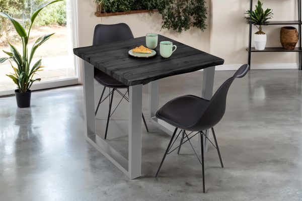 Esstisch Baumkante Holz-Optik Grau 80 x 80 U-Gestell silber JOSY 163945332