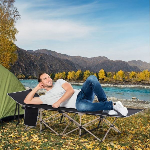 Outsunny Feldbett Faltbares Campingbett, Campingliege mit Aufbewahrungstasche (Campingbett, 1-St, Campingliege) für Garten, Balkon, Schwarz