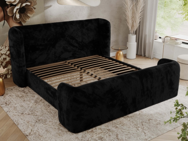 Polsterbett mit Lattenrost, Doppelbett für Schlafzimmer, Gepolstertes Kopfteil, Multipocket matratze, Härtegrad H3/H4 - EMORA DUO - 120 x 200 cm - Schwarz Stoff - ELORI - LUX Bild 3