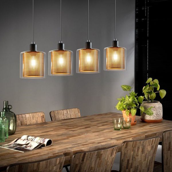 ZMH Pendelleuchte Esstisch Hängelampe Vintage Retro - Schwarzgold Design Hängeleuchte 4 Flammige E14 Esstischlampe aus Glas und Metall Industial Esszimmerlampe Pendellampe Wohnzimmer Arbeitszimmer