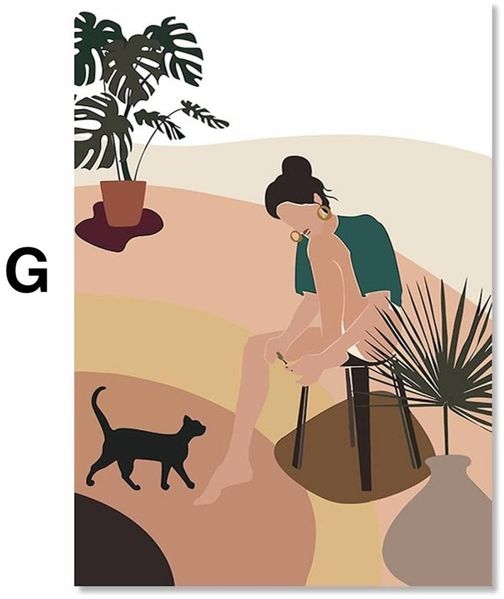 Boho Linien Abstrakt Botanik Poster · Bilder Wohnzimmer · Wandbilder Schlafzimmer · Deko Print ohne Rahmen - G / 21 x 30 cm