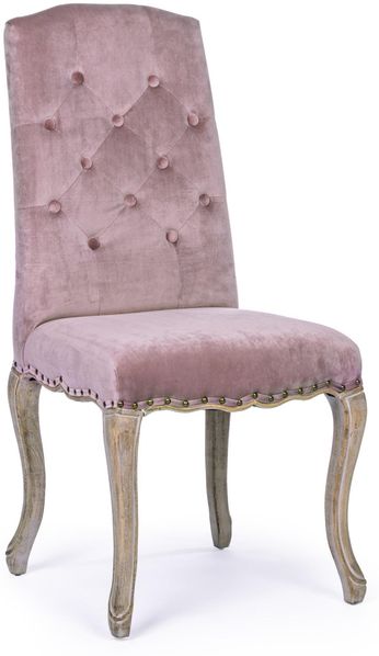 Esszimmerstuhl Diva, Samt mit Knopfverzierung, barock-klassisch, Rosa, Naturholz-Gestell