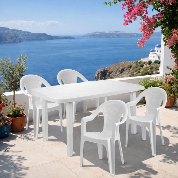 5tlg Outdoormöbel Sitzgarnitur Gartengarnitur Weiß 140x90cm stapelbar