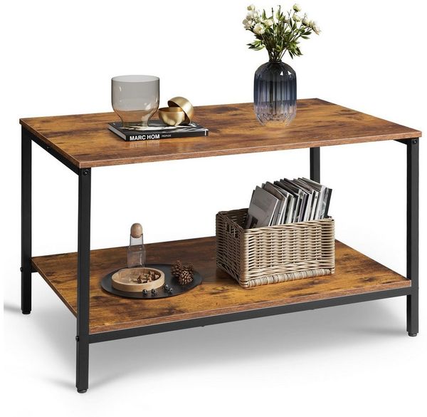 WLIVE Couchtisch Kleiner Wohnzimmertisch im Vintage-Industrial Design, (80 cm Sofatisch im Vintage Industrie Design mit Metallgestell, 80 × 46 × 50 cm, 1 Tisch), 2 Ablagen, Metallgestell, verstellbare Füße, 60 kg Tragkraft
