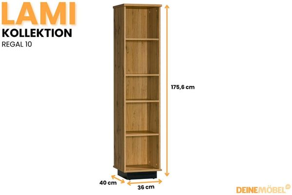 Deine Möbel 24 Bücherregal LAMI 10 Regal 175 cm mit 4 Einlegeböden in Wotan Eiche & Schwarz Matt, LAMI - Kollektion 1-tlg, modernes Bücherregal mit 5 Fächern