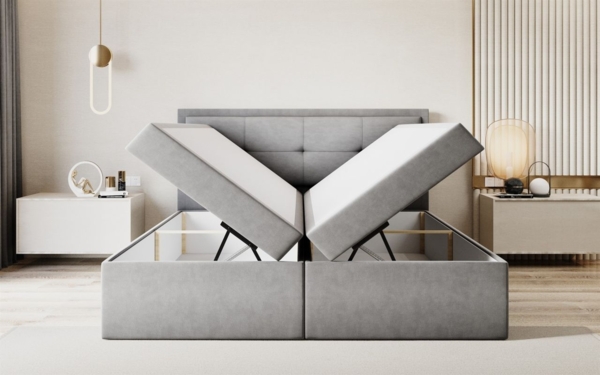 Boxspringbett Schlafzimmerbett DEGNA 160x200cm Stoff Gerra Grau / Speed Bild 3