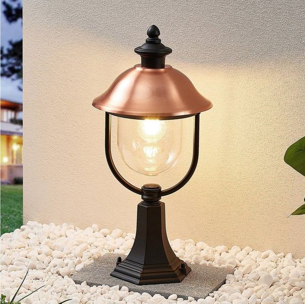 Lindby Außen-Stehlampe Clint, Metall, Kupfer IP44, 1 x 60 W