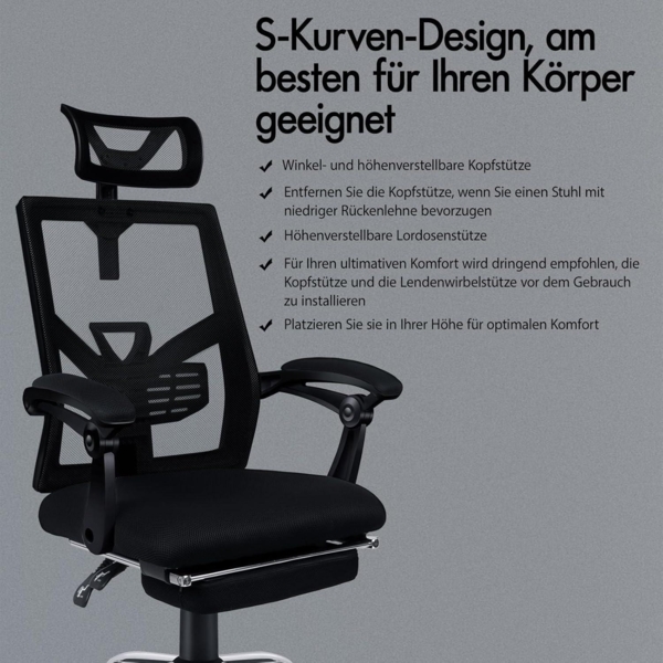 Ergonomischer Bürostuhl aus Netzgewebe 150° Neigung SGS-Gasdruckfeder Bild 5