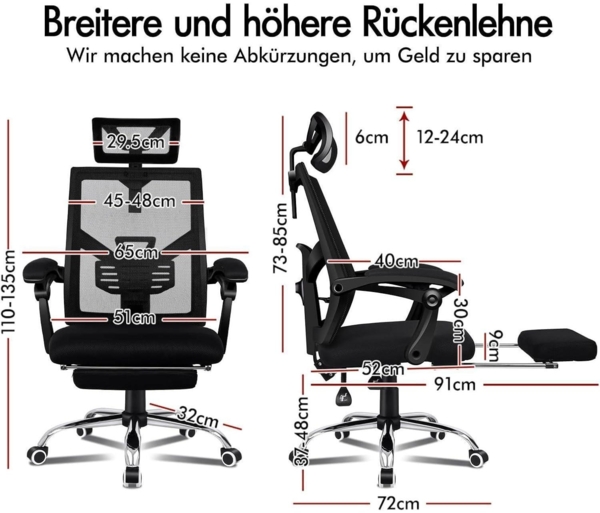 Ergonomischer Bürostuhl aus Netzgewebe 150° Neigung SGS-Gasdruckfeder Bild 3