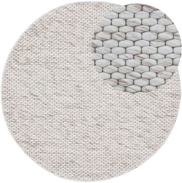 carpetfine Wollteppich Sina, rund, Höhe: 14 mm, grobe Struktur, Zeitloses Design, reine Wolle, Wohnzimmer