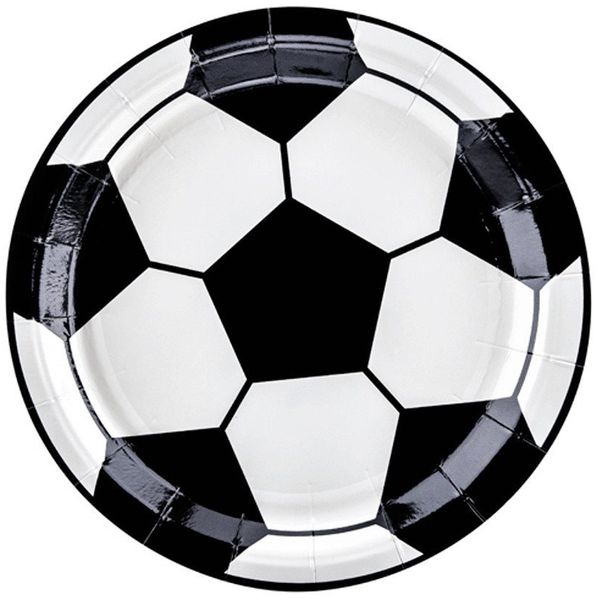partydeco Pappteller, Pappteller 18cm Fußball 6er Set weiß / schwarz