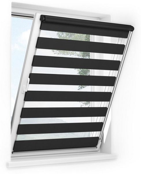 Doppelrollo 32,5 x 120 cm, schwarz [Stoffbreite 29,1 cm], jalousiescout, blickdicht, mit Bohren/ohne Bohren, freihängend, Klemmen, Kleben und Schrauben OHNE Aufpreis, Lichtdurchlässig, Klemmträger, Feuchtraumgeeignet