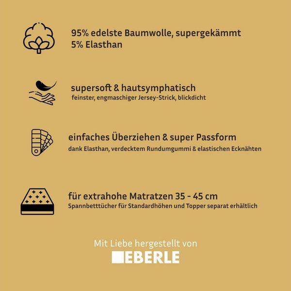 bellana Spannbettlaken Jersey-Elasthan deLuxe, Jersey-Elasthan, Gummizug: rundum, (1 Stück), für Boxspringbetten und sehr hohe Matratzen