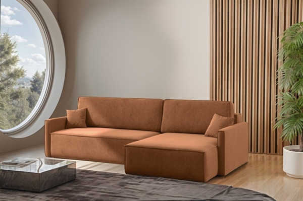 Ecksofa Schlafsofa Sofa LOUIS Stoff Salvador Rostbraun Ottomane Rechts