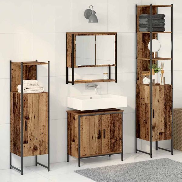 vidaXL Badezimmermöbel Set mit Speicher 4 pcs Braun 33 x 33 x 185.5 cm 3334412