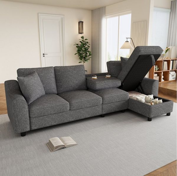 REDOM Ecksofa L-förmiges Samtsofa, mit aufklappbarem Stauraum, klappbare Rückenlehne mit Getränkehaltern 1 Teile