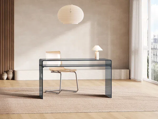 Vente-unique - STILEOS Büromöbel Glas Grau - B 60 cm x H 75 cm x L 120 cm