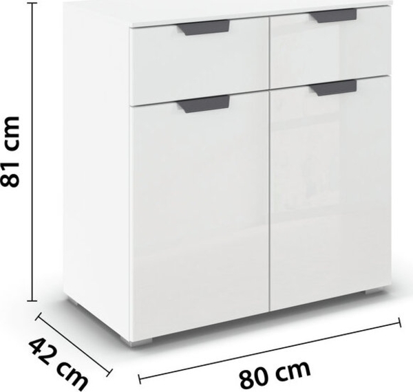 rauch Aditio Box, Kommode, 2-türig, 2 Schubladen mit Glasfront, mit Softclose-Funktion, Farbe Weiß, BxHxT 80x81x42cm Bild 4
