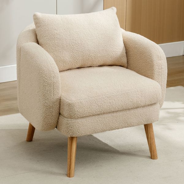 Relaxsessel 71x72x71 cm in Beige, Teddy-Stoff mit 14 cm Sitzkissen und Kissen