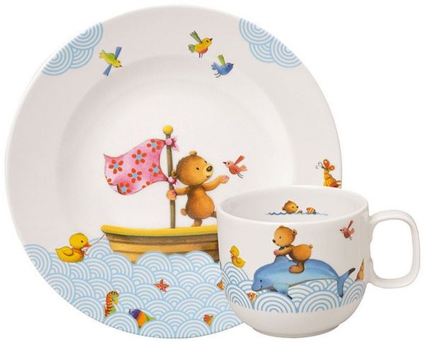 Villeroy & Boch Kindergeschirr-Set Happy as a Bear Kinder Frühstücks-Set, 2tlg (2-tlg), 1 Personen, Porzellan, Premium Porcelain, 2 Stck, mikrowellensicher,spülmaschinenfest, Made i