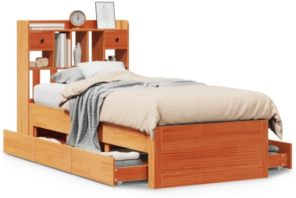 vidaXL Massivholzbett mit Regal ohne Matratze Wachsbraun 100x200 cm 3308968
