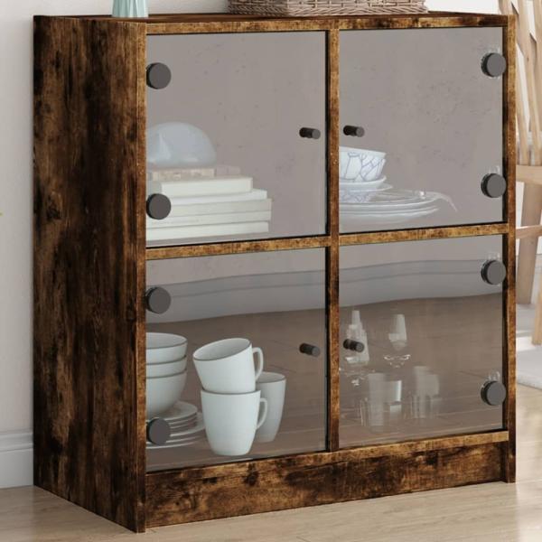 vidaXL Beistellschrank mit Glastüren Räuchereiche 68x37x75,5 cm 836382