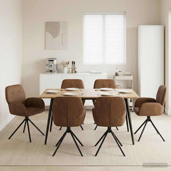 vidaXL Drehstuhl Esszimmer 6 pcs Kunstwildleder Braun 54 x 55 x 86 cm 3428353