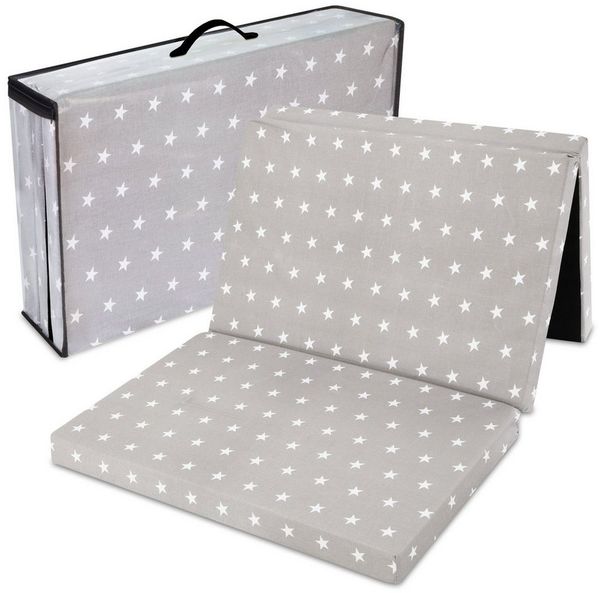 Reisebett Matratze 60x120 cm faltbar - Dicke Faltbare Matratze für Baby Klappmatratze Kinder Matratze Reisebett Sterne und Grau