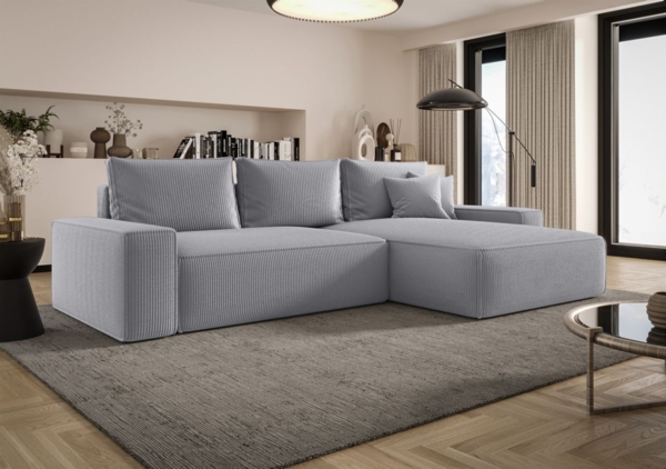 Ecksofa Schlafsofa Sofa WALKEN Stoff Poso Hellgrau Ottomane Rechts