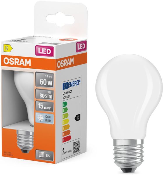 Osram LED Retrofit CLASSIC A 5.9W 840 Frosted E27, White