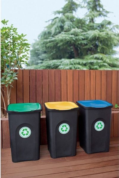 Kreher Mülltrennsystem Set: 3 x Abfalleimer 50 Liter in Blau, Grün und Gelb, 3 x 50 Liter