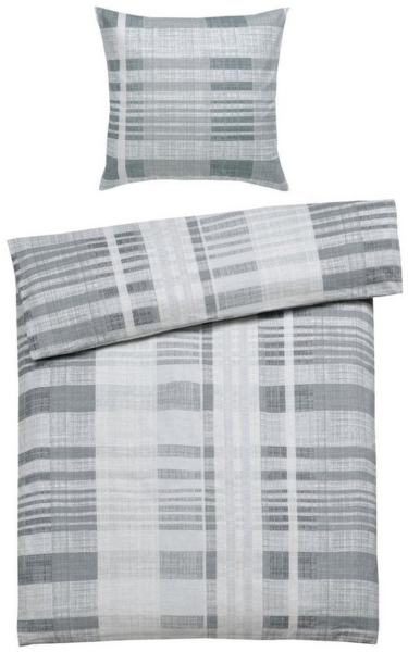 casa NOVA Bettwäsche HANNAH, 135 x 200 cm, Grau, Karomuster, Flanell, 2 teilig, mit Reißverschluss