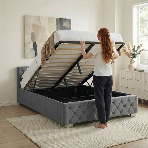 IDIMEX Polsterbett NURI, Bett 140x200 cm mit Samtbezug und Bettkasten Dunkelgrau
