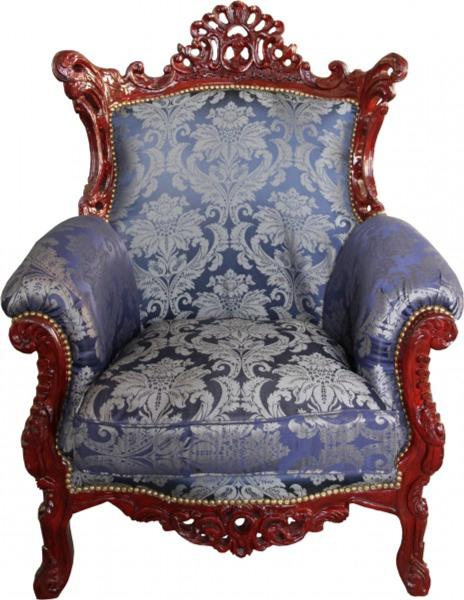 Casa Padrino Barock Sessel Al Capone Mod2 Royalblau Muster / Braun Rot Möbel Antik Stil - Limited Edition