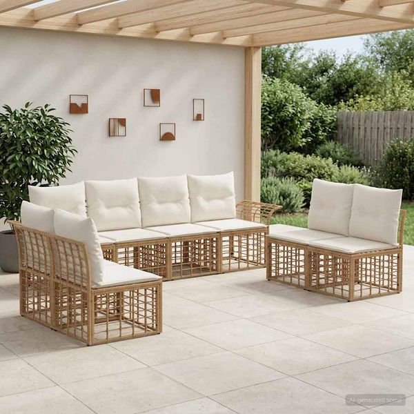 vidaXL Outdoor-Sofagarnitur 8 pcs Natürlich und Cremweiß Polyester 3437672