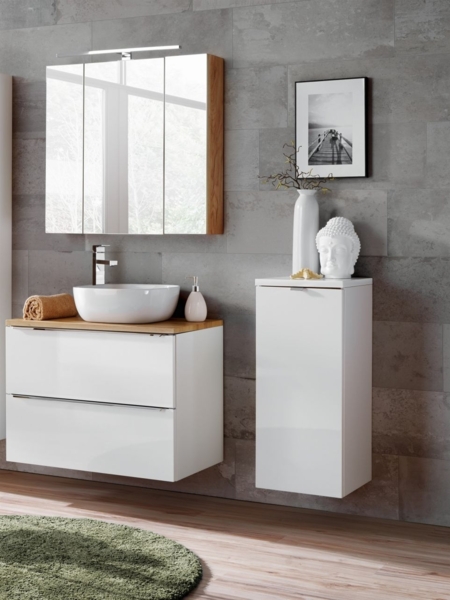 Badmöbel Set 5-tlg Badezimmerset PERUGIA Weiss inkl. Waschbecken 80cm