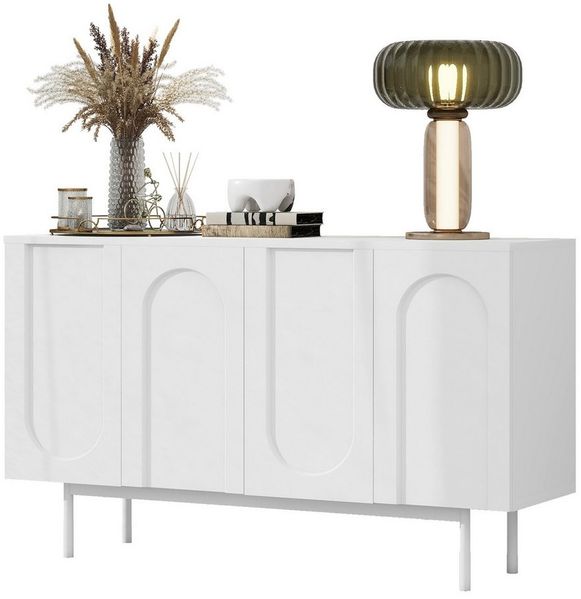 Flieks Sideboard (1 St, 140x42x80 cm), Anrichte mit 4 Türen Schließfach Wohnzimmerschrank Weiß
